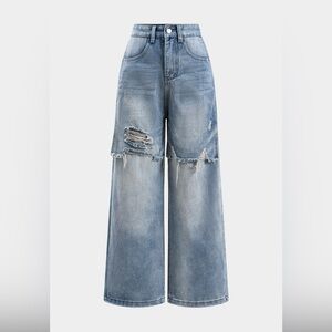Denim Patchwork Straight Leg Jeans